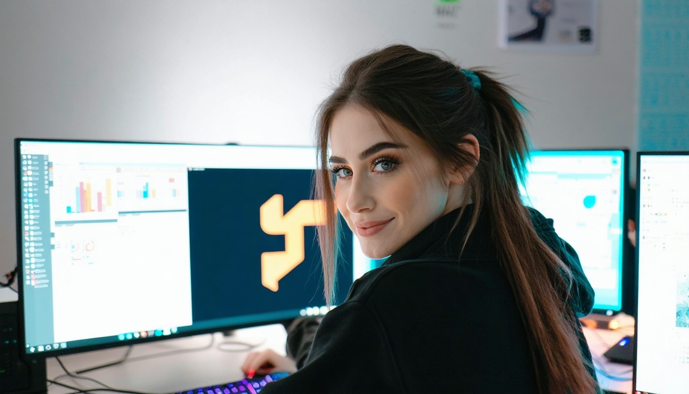 Νεαρή γυναίκα μπροστά από τον υπολογιστή κοιτάζοντας ένα έτοιμο λογότυπο για την BIMI Compliance-Jul-30-2025-05-57-27-4116-PM